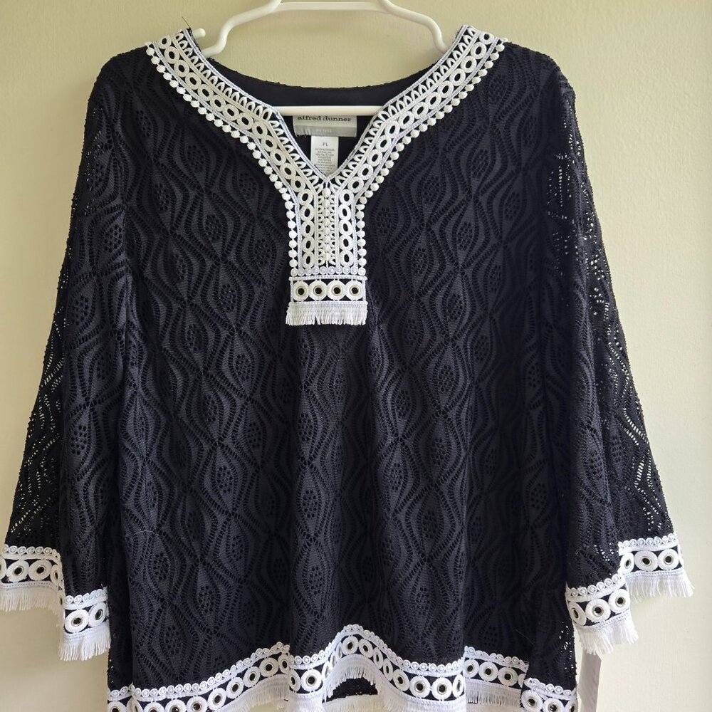 Alfred Dunner Women's Checkmate Textured Top with Lace Trim